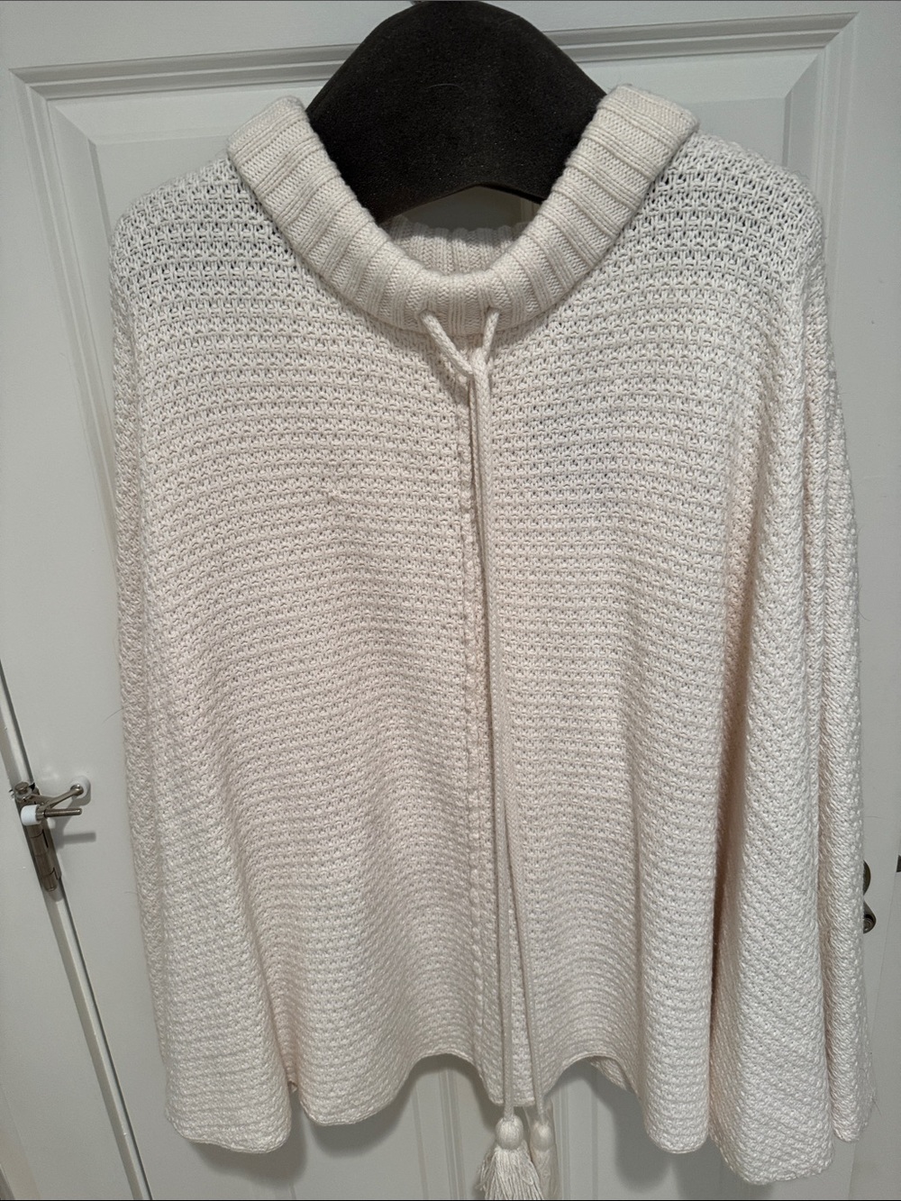 ATM Cream Knit Drawstring Turtleneck Poncho OS NWT